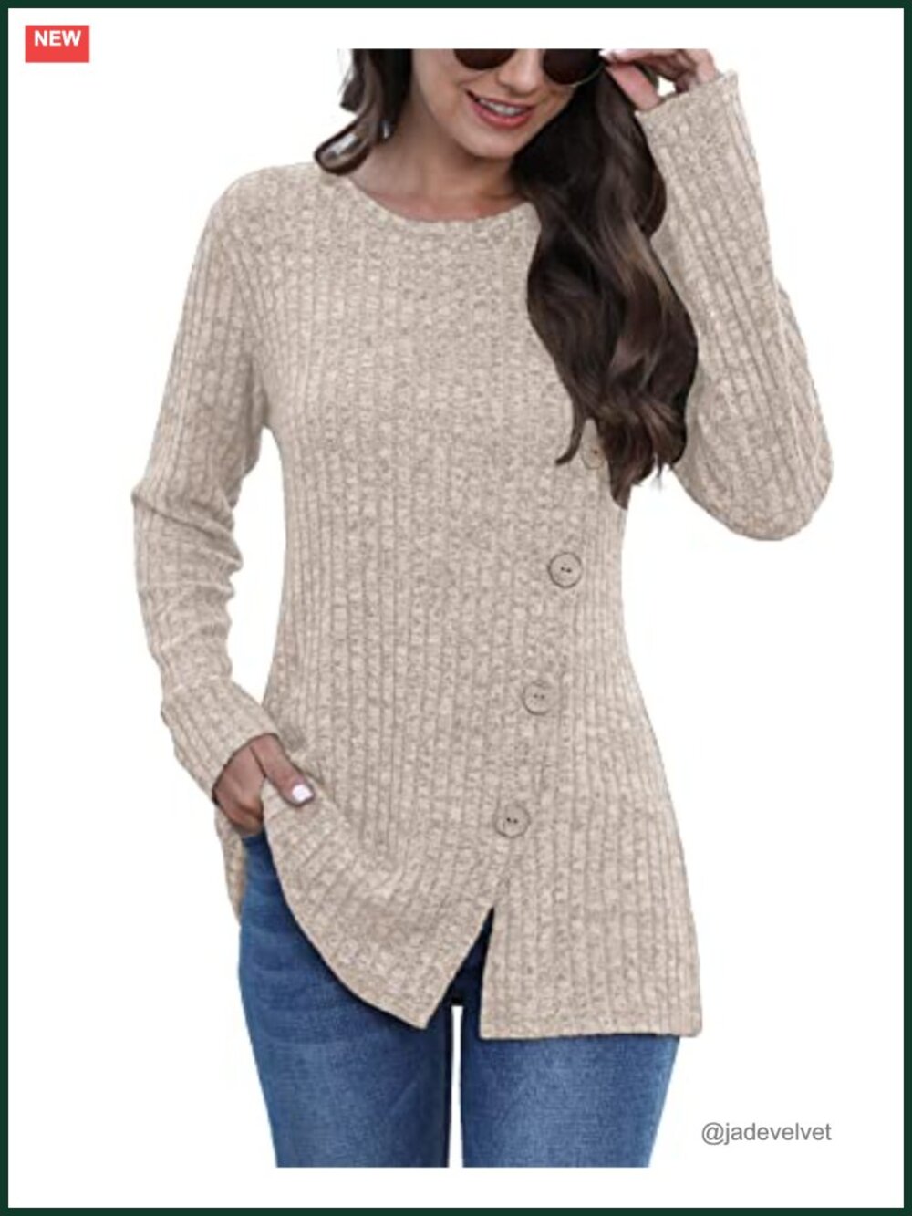 Lightweight Rayon Blend Crew Neck Loose Tunic Sweater Long Sleeve